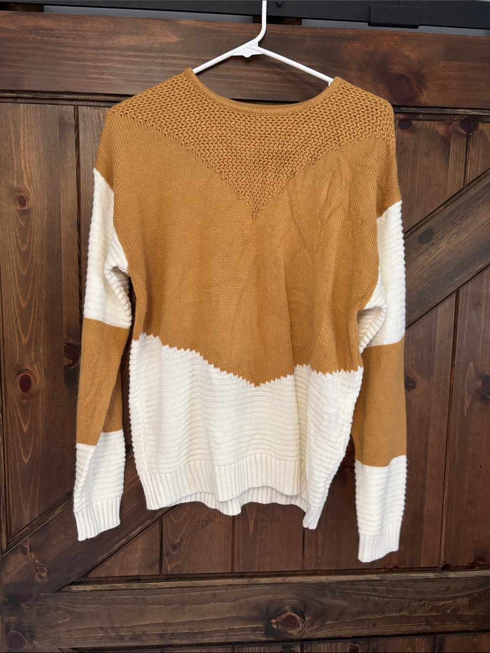 Colorblock Crewneck Sweater in Mustard and Cream